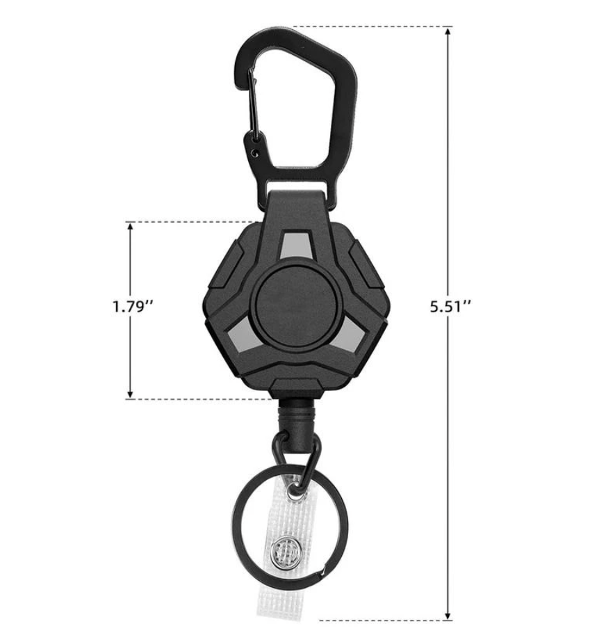 Offisupply™ - PREMIUM Retractable Polygonal Keychain Heavy Duty Badge Holder Reel with Steel Wire & Anti-theft Easy Open Clip