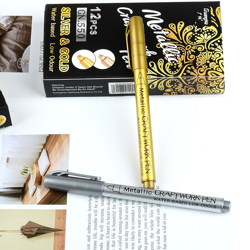 Offisupply™ - 12 Pcs/Set Gold and Silver Metallic Craftwork Art Marker Pen Graffiti