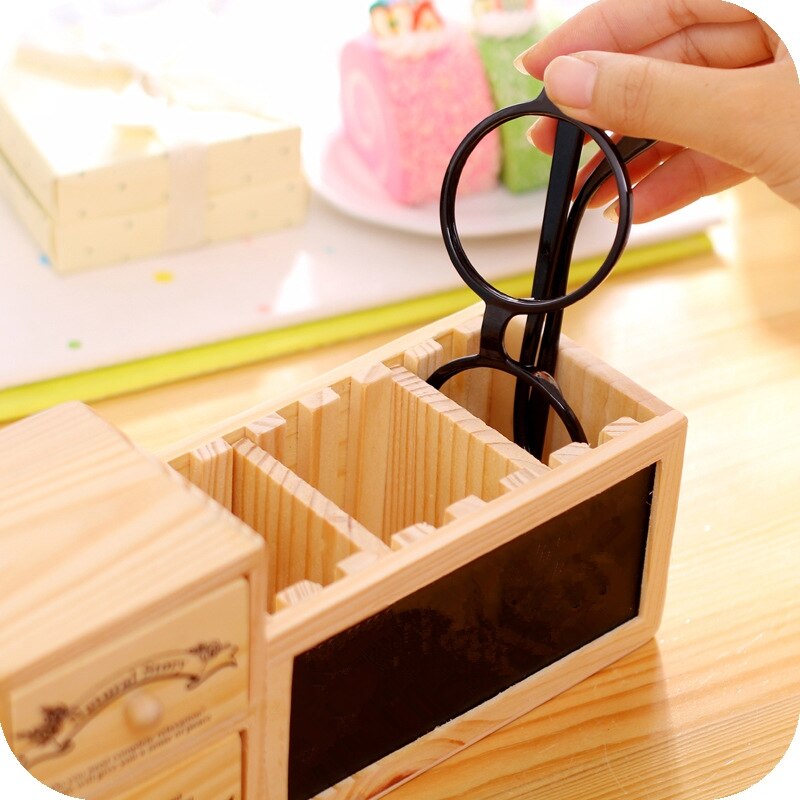 Offisupply™ - Wooden Desk Organiser/Pen Holder with Drawers and Blackboard