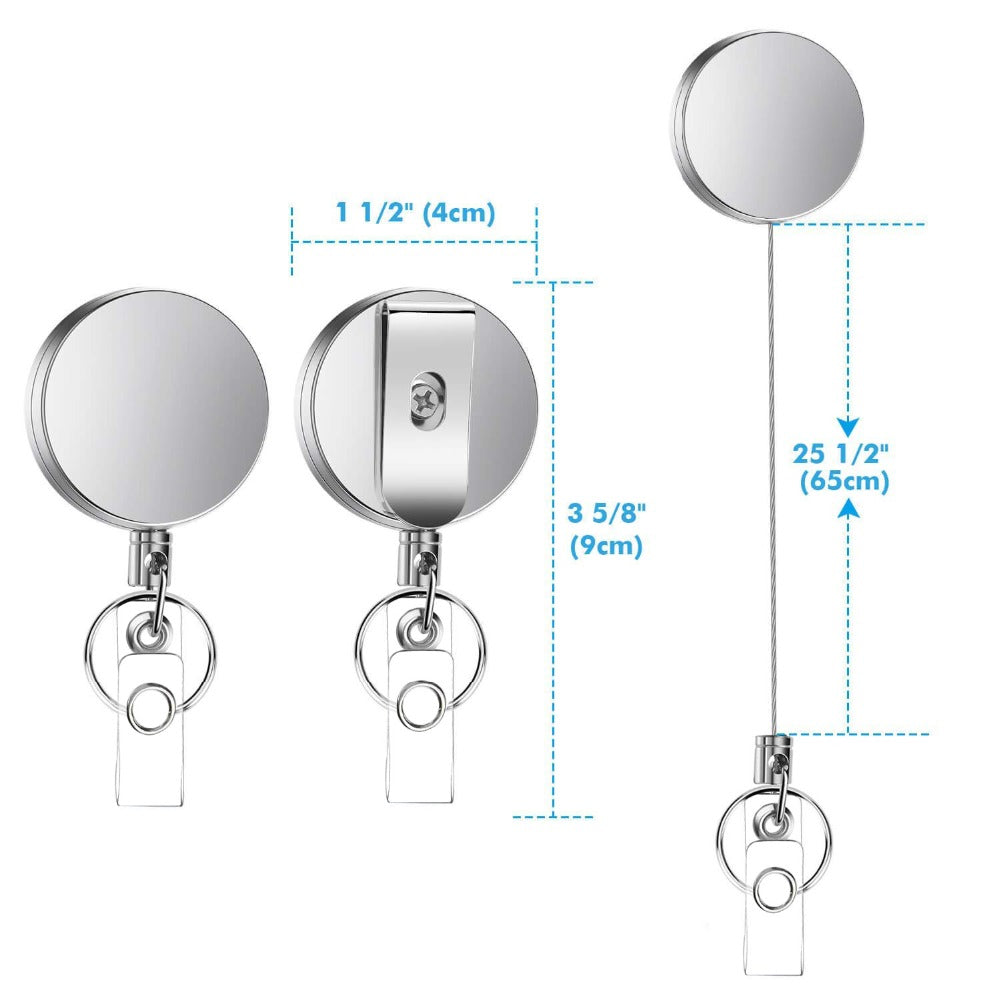 Offisupply™ - 3 Pieces Retractable Badge Holder Heavy Duty Badge Reels ID Holder with Keychain Ring