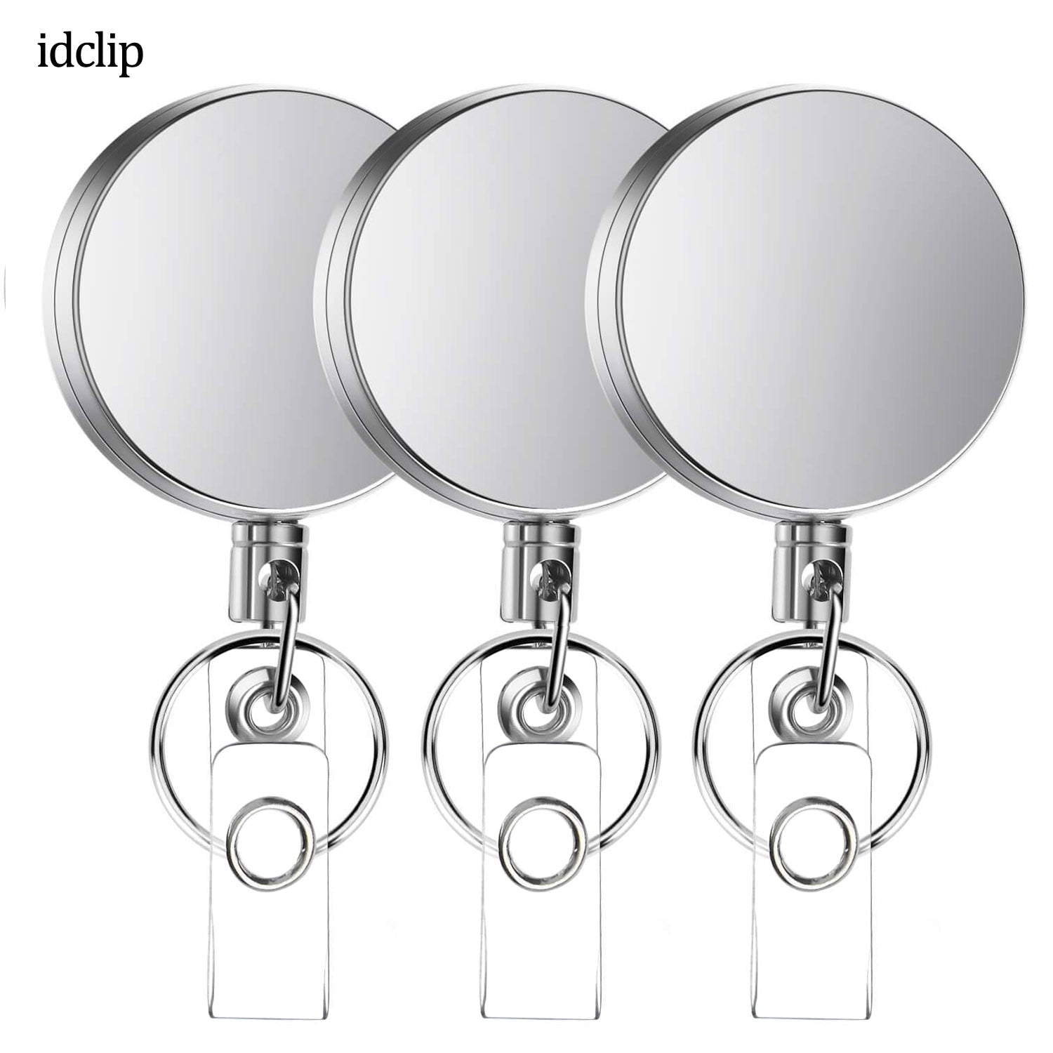 Offisupply™ - 3 Pieces Retractable Badge Holder Heavy Duty Badge Reels ID Holder with Keychain Ring