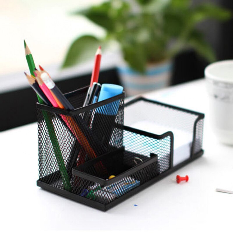 Offisupply™ - Metal Desk Organiser/Pen holder with 3 Compartments