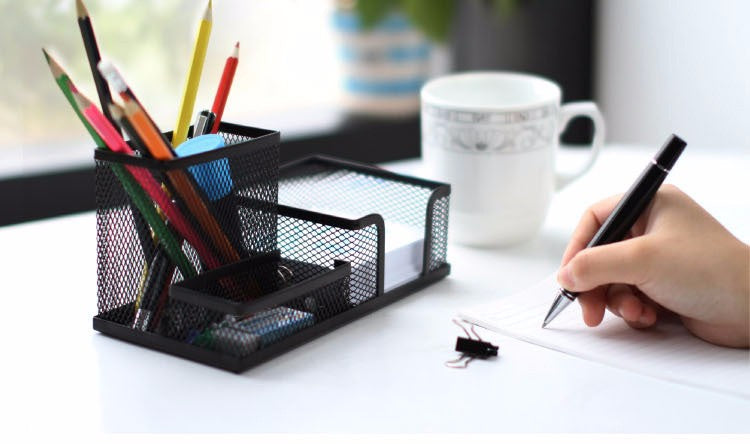 Offisupply™ - Metal Desk Organiser/Pen holder with 3 Compartments