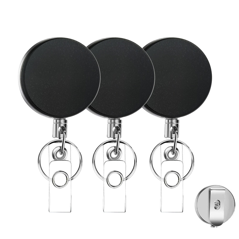 Offisupply™ - 3 Pieces Retractable Badge Holder Heavy Duty Badge Reels ID Holder with Keychain Ring